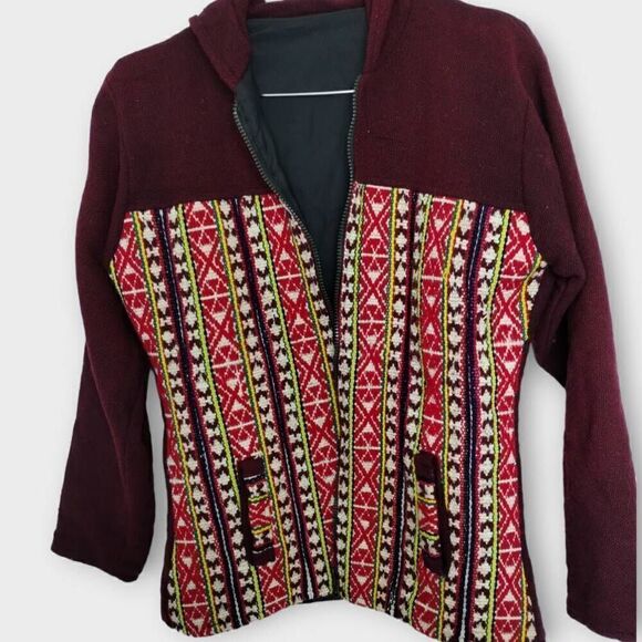 Womens Wool Jacket Sz Medium Hoodie Zip Front Vtg Cabincore Hippie Bohemian Boho - Picture 1 of 11